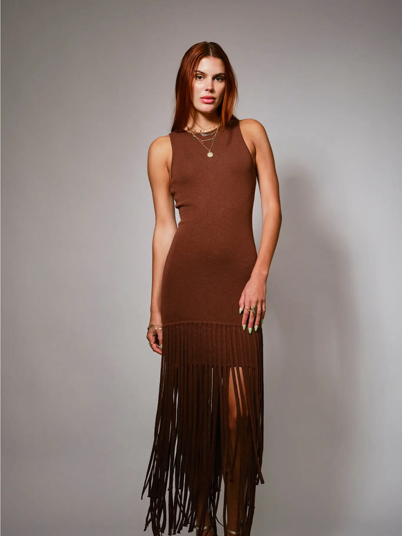 Fringe Hem Knit Maxi Dress– Greige Goods