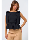 Peplum Top with Ribbon - Greige Goods