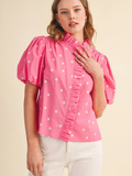 Polka Dot Ruffled Button Down - Greige Goods