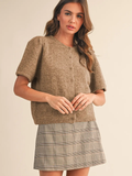 Short Puff Sleeve Sweater Cardigan