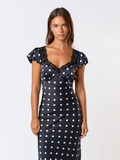 Polka Dot Satin Lacy Maxi Dress