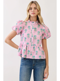 Floral Print Button Down Peplum Blouse