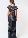 Polka Dot Satin Lacy Maxi Dress