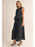 Black Scallop Top & Skirt Set