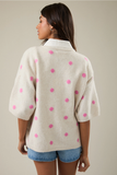 Polka Dot Short Sleeve Sweater Cardigan