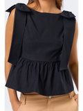 Peplum Top with Ribbon - Greige Goods