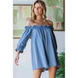 Off the Shoulder Denim Romper - Greige Goods