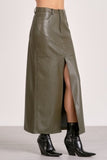 Leather Midi Skirt W/ Front Slit - Greige Goods