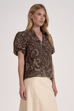 Puff Sleeve Printed Blouse - Greige Goods