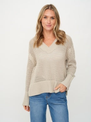 Crochet V-Neck Sweater - Greige Goods