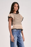 Short Sleeve Ruffle Top Sweater - Greige Goods