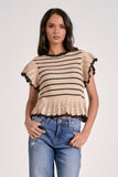 Short Sleeve Ruffle Top Sweater - Greige Goods