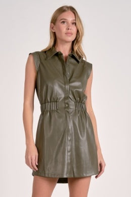 Leather Button Up Dress - Greige Goods