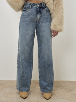 Stud Wide Leg Jean - Greige Goods