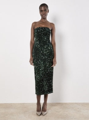 Sequin Bandeau Midi Dress - Greige Goods