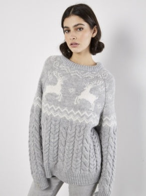 Cable Knit Reindeer Sweater - Greige Goods