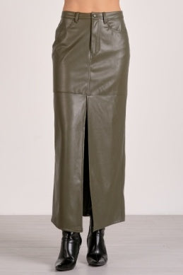 Leather Midi Skirt W/ Front Slit - Greige Goods