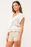 Tristen Ruffled Neck Top - Greige Goods