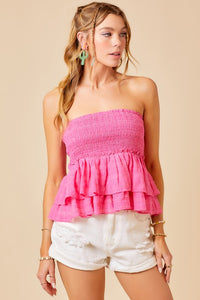 Strapless smocked Top - Greige Goods