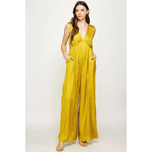 V-neck Shirred Jumpsuit - Greige Goods