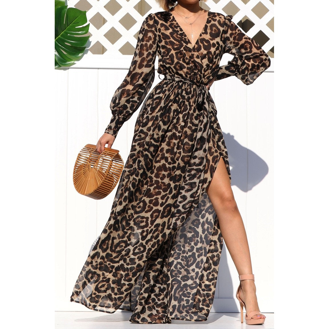 Long sleeve animal print maxi orders dress