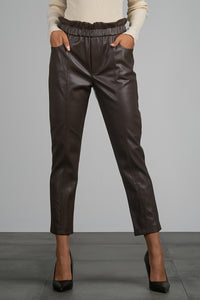 Ruffled Waist Leather Pant - Greige Goods