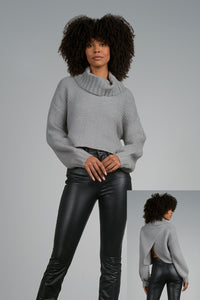 Open Back Turtleneck Sweater - Greige Goods